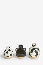 Set of 3 Black/Cream Global Mini Ceramic Flower Vases