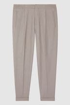 Reiss Oatmeal Melange Brighton Relaxed Drawstring Trousers with Turn-Ups