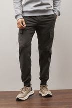 Charcoal Grey Regular Tapered Stretch Utility Cargo Trousers