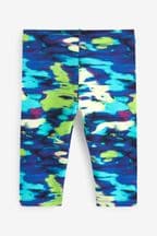 Blue/Green Digital Tie Dye Print Cropped Leggings (3-16yrs)