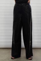 Religion Black Wide Leg Faux Leather Look Luster Trousers
