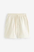 Ecru White Textured Drawstring Shorts
