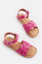Pink Standard Fit (F) Woven Leather Sandals