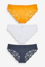 Orange/Navy Blue/White Brazilian No VPL Lace Back Briefs 3 Pack