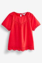 Red Short Sleeve Broderie T-Shirt