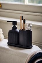 Set of 3 Black Dispenser, Tidy and Tray