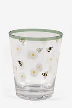 Clear Bee & Daisy Plastic Drinkware Set of 4 Tumbler Glasses