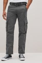 Charcoal Grey Relaxed Belted Tech Cargo Trousers
