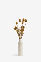 Ochre Yellow Artificial Dried Thistles In Ceramic Vase