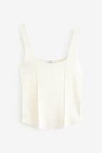 White Corset Detail Square Neck Knit Vest