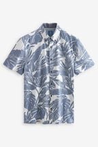 Navy Blue/White Hawaiian Printed Short Sleeve Shirt