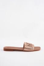 Rose Gold Premium Leather Flat Cut Out Detail Mule Sandals