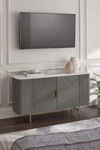 Dark Grey Valencia Marble Mango Wood Large Sideboard