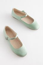 Sage Green Satin (Stain Resistant) Standard Fit (F) Square Toe Mary Jane Occasion Shoes