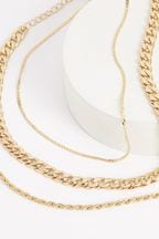Gold Tone Three Layer Chain Necklace