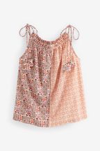 Peach Splice Print Strappy Tassel Detail Cami Top
