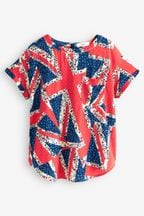 Coronation Floral Union Jack Print Short Sleeve Curved Hem Pocket T-Shirt