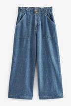 Mid Blue Elasticated Waist Wide Crop Trousers