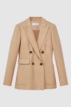 Reiss Light Camel Larsson Double Breasted Twill Blazer