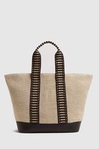 Reiss Natural/Black Daniela Raffia And Webbing Tote Bag