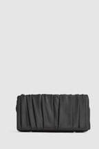 Reiss Black Camille Satin Pleated Clutch Bag