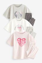 Pink/Grey/White Slogan Jogger Pyjamas 3 Pack (3-16yrs)