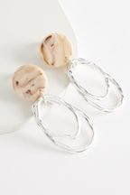 Silver Tone Recycled Metal Resin Top Organic Drop Earring