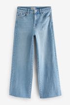 Mid Blue Denim Cropped Wide Leg Jeans