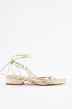 Gold Signature Leather Plaited Strappy Sandals