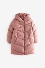 Pink Regular Length Shower Resistant Chevron Duvet Padded Coat (2-16yrs)