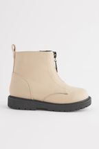 Off White Zip Front Charm Detail Ankle Boots