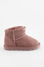Dark Rose Pink Suede Mini Faux Fur Lined Water Repellent Pull-On Suede Boots