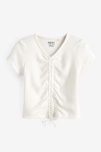 Ecru White Textured Ruche Front T-Shirt (3-16yrs)
