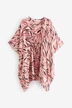 Pink Zebra Longline Tie Waist Kimono Cover-Up