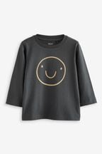 Charcoal Grey Smile Face Long Sleeve Character T-Shirt (3mths-6yrs)