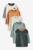 Multi 5 Pack Slogan Long Sleeve T-Shirts (3mths-7yrs)