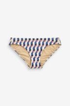 Tan Brown/Navy Blue Geo High Leg Tummy Control Bikini Bottoms