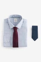 Blue/Navy Blue/Burgundy Red Slim Fit Shirt And Two Ties Pack