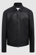 Reiss Black Roland Zip Through Leather Jacket