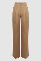 Reiss Camel Eliana Wide Leg Combat Trousers