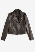 Washed Black Faux Leather Biker Jacket