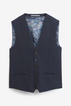 Navy Blue Signature Italian Fabric Check Suit Waistcoat