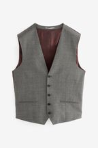 Grey Slim Fit Signature Marzotto Italian Fabric Textured Waistcoat