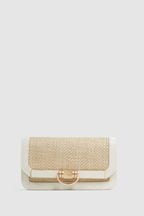 Reiss Natural/Off White Lexi Small Raffia Clutch Bag