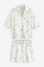 White Palm Print Short Sleeve Button Through Pyjamas