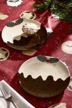 Set of 2 Natural Christmas Pudding Side Plates