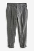 Grey Relaxed Tapered Nova Fides Italian Fabric Herringbone Textured Wool Blend Suit Trousers