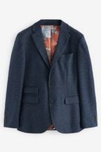 Navy Blue Nova Fides Italian Fabric Herringbone Textured Wool Blend Suit Jacket