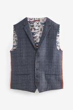 Navy Blue Slim Fit Trimmed Check Waistcoat