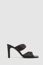 Reiss Black Eliza Slip on Leather Sandal Heels